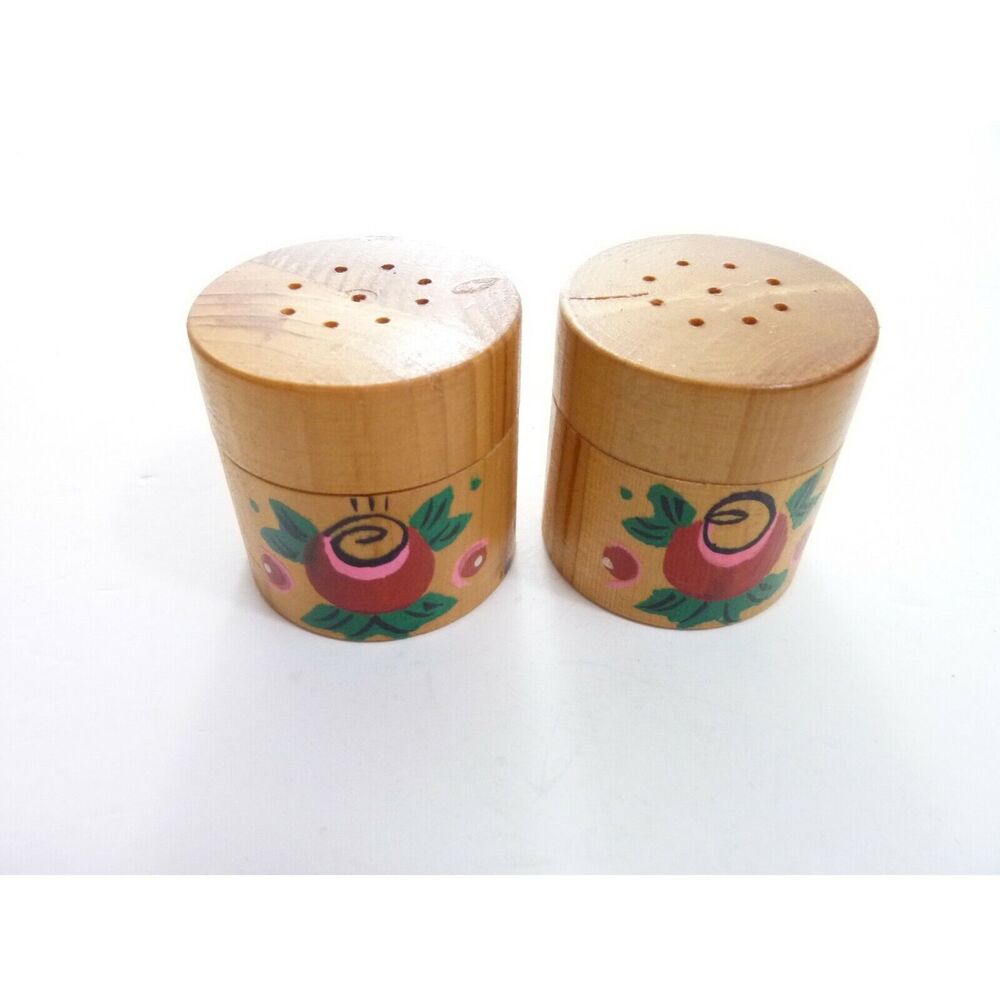 Vintage Hand Painted Salt and Pepper Wood Shakers Stout